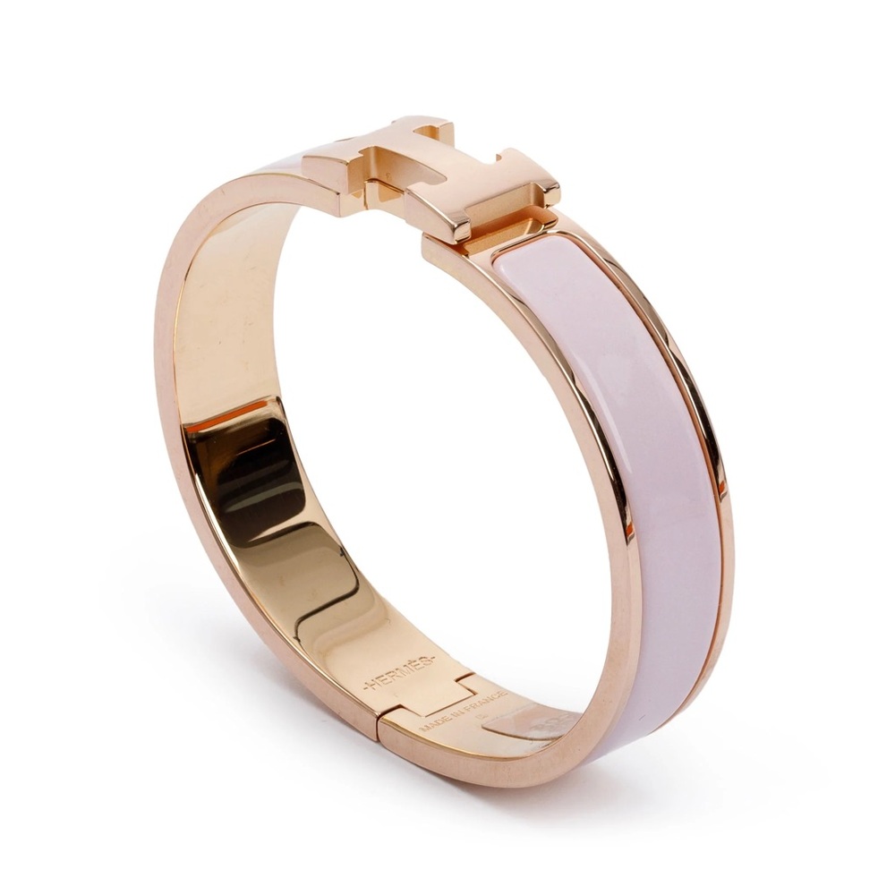 Rose Gold-Plated Pink Enamel 12 MM Clic Hermes Bracelet w/ Box